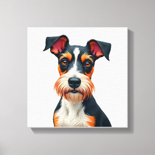 Vintage Colourful Dog Portrait Illustration Retro Canvas Print