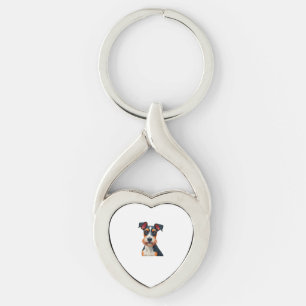 Vintage Colourful Dog Portrait Illustration Retro  Keychain