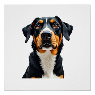 Vintage Colourful Dog Portrait Illustration Retro  Poster
