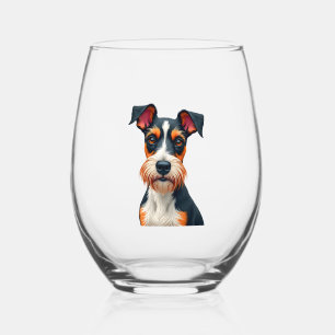 Vintage Colourful Dog Portrait Illustration Retro Stemless Wine Glass