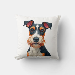Vintage Colourful Dog Portrait Illustration Retro Throw Pillow