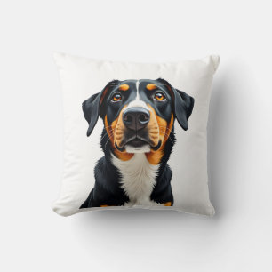 Vintage Colourful Dog Portrait Illustration Retro Throw Pillow