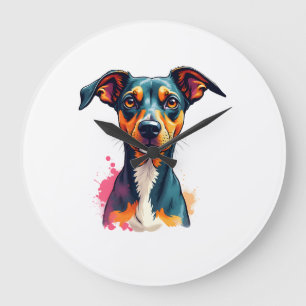 Vintage Colourful Dog Portrait Pop Art Illustratio Large Clock