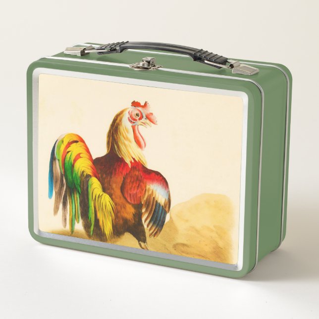 Vintage Colourful Farm Rooster  Metal Lunch Box (Front)