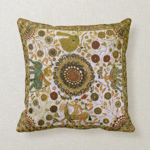 Vintage Colourful Fine Bengali Elephant Pattern Throw Pillow