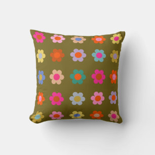 Vintage Colourful Floral Abstract Retro Flowers Throw Pillow