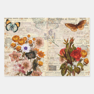 Vintage Colourful Floral Decoupage   Wrapping Paper Sheet