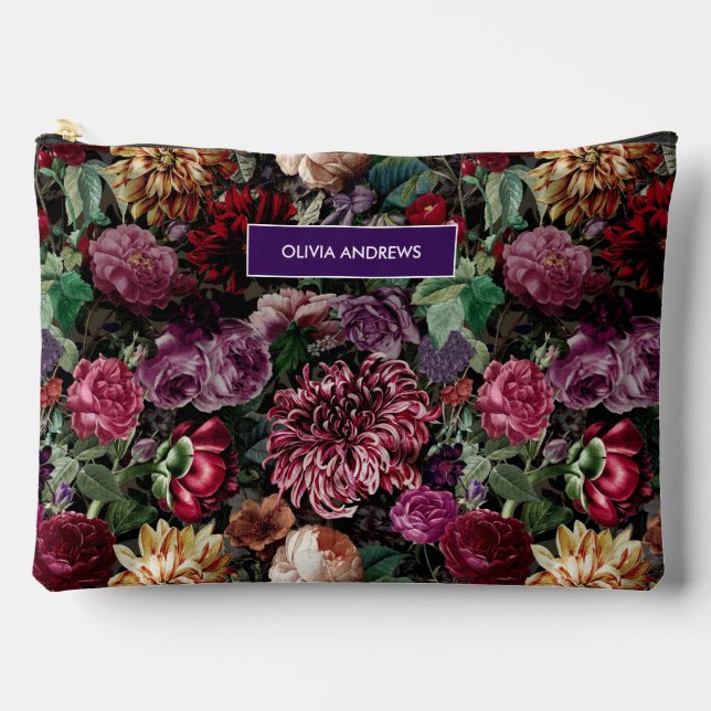 Vintage colourful Floral monogrammed  Accessory Pouch (Front)