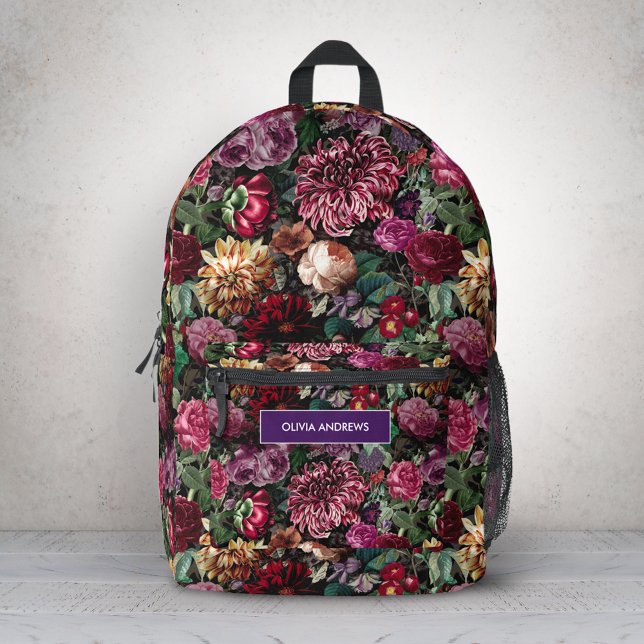 Vintage colourful Floral monogrammed  Printed Backpack (Creator Uploaded)