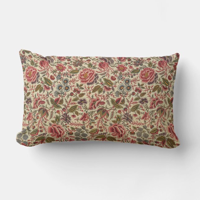 Vintage Colourful Floral Print Lumbar Pillow (Front)
