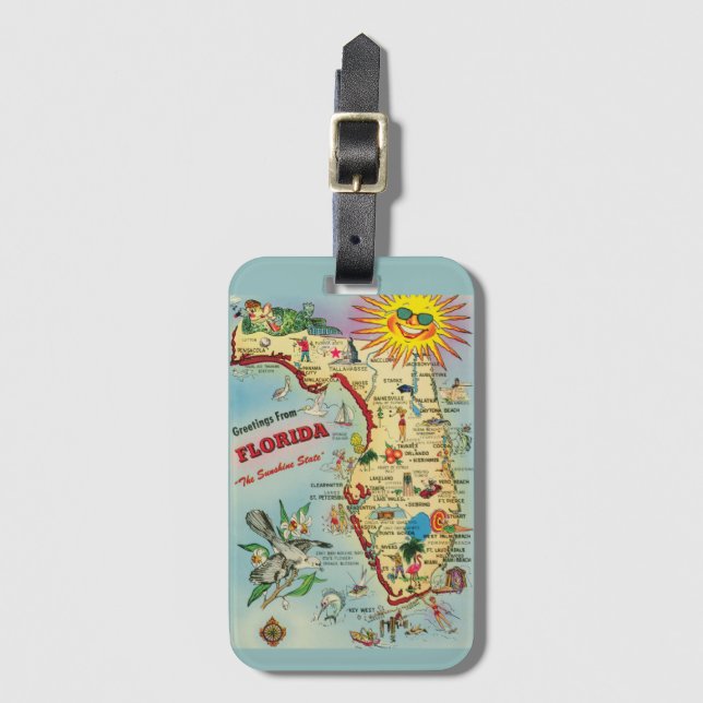 Vintage Colourful Florida Map Luggage Tag (Front Vertical)