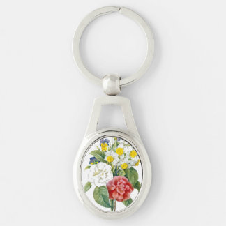 vintage colourful  flowers by Redoute. Keychain