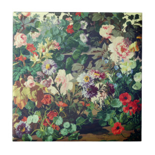 Vintage colourful flowers floral painting tile
