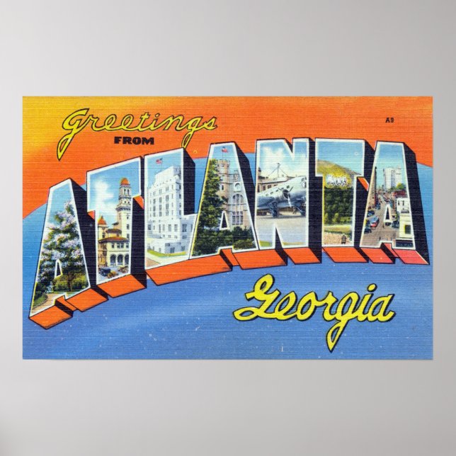 Vintage Colourful Greetings From Atlanta Georgia Poster (Front)