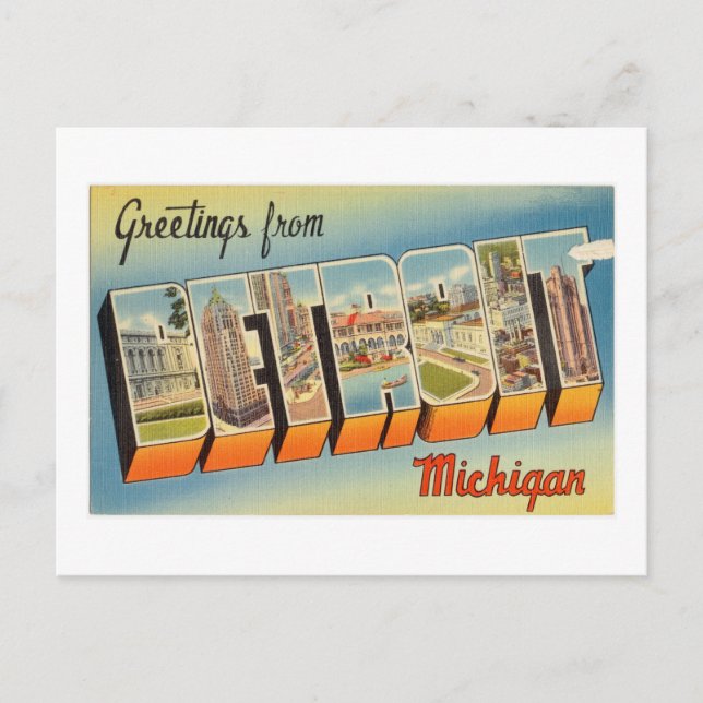 Vintage Colourful Greetings From Detroit Michigan Postcard (Front)
