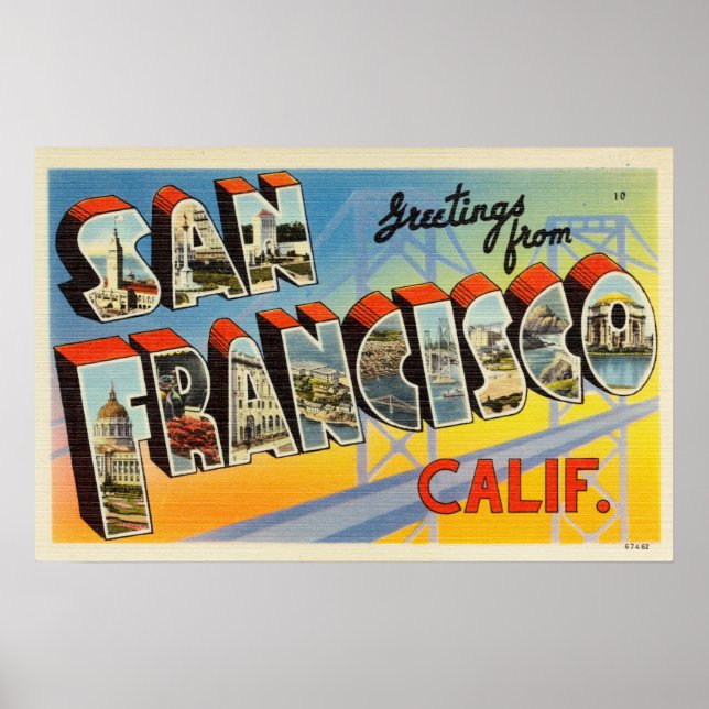Vintage Colourful Greetings From San Francisco Poster (Front)