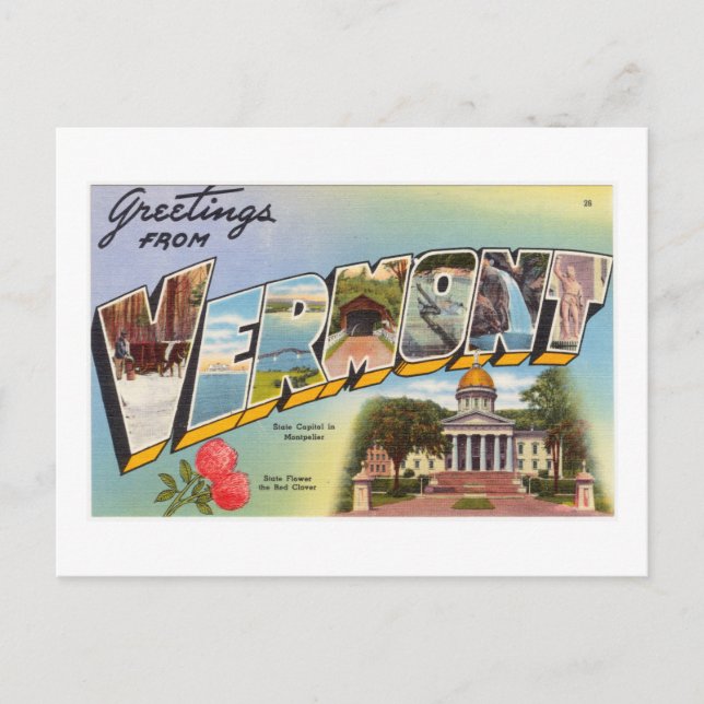 Vintage Colourful Greetings From Vermont Postcard (Front)