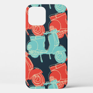 vintage colourful hand drawing motorcycle scooter iPhone 12 case