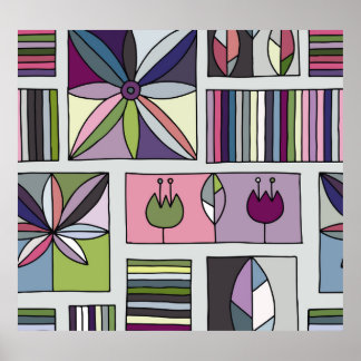 Vintage colourful, hand-drawn geometric pattern. poster