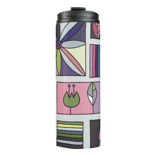 Vintage colourful, hand-drawn geometric pattern. thermal tumbler (Front)