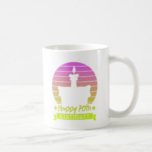 Vintage Colourful Happy 70th birthday Cake Coffee Mug