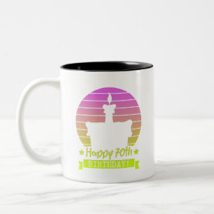 Vintage Colourful Happy 70th birthday Cake Two-Tone Coffee Mug