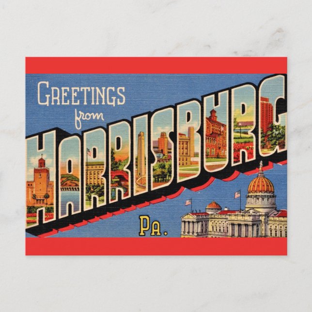 Vintage Colourful Harrisburg PA Postcard (Front)