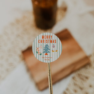 Vintage Colourful Illustrated Christmas Winter Classic Round Sticker