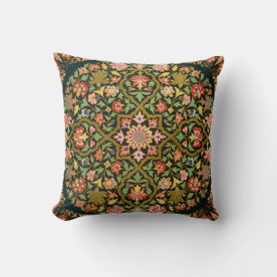 Vintage Colourful Indian Floral Embroidery Print Throw Pillow