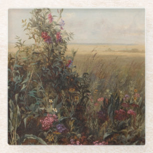 Vintage Colourful Meadow with Wildflowers Design Glass Coaster