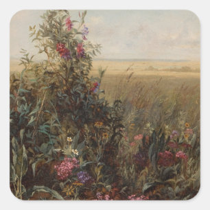 Vintage Colourful Meadow with Wildflowers Design Square Sticker