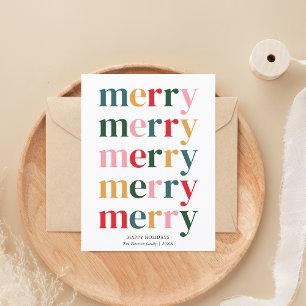 Vintage Colourful Merry Christmas Modern Minimalis Holiday Postcard