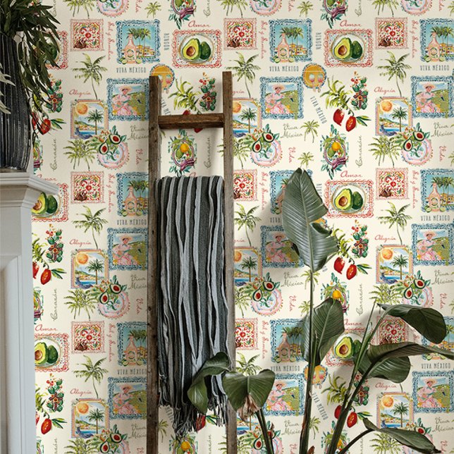 Vintage Colourful Mexican Travel Print Wallpaper (Creator Uploaded)