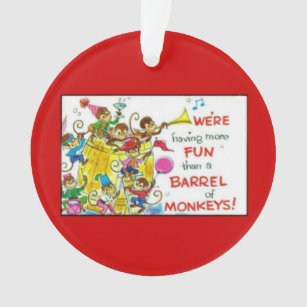 Vintage Colourful More Fun Barrel of Monkeys Ornament