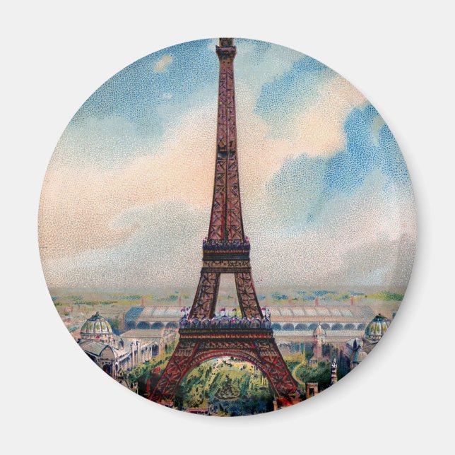 Vintage Colourful Painting Of Eiffel Tower Magnet (Front)