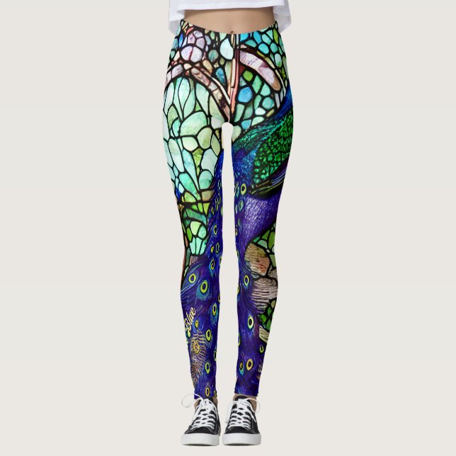 Vintage Colourful Peacock Stained Glass Leggings (Front)