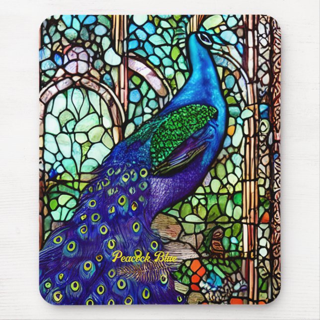 Vintage Colourful Peacock Stained Glass Mouse Pad (Front)