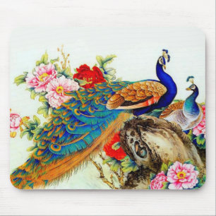 Vintage Colourful Peacocks Mouse Pad