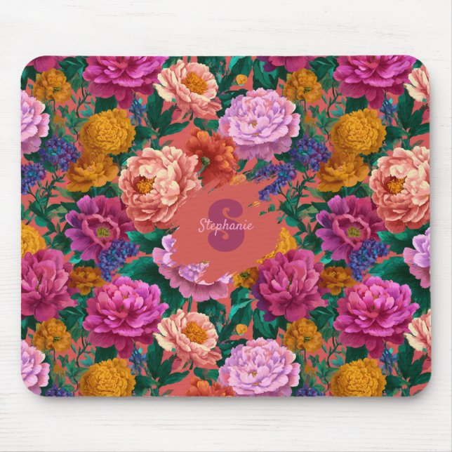 Vintage Colourful Peony Pattern Mouse Pad (Front)