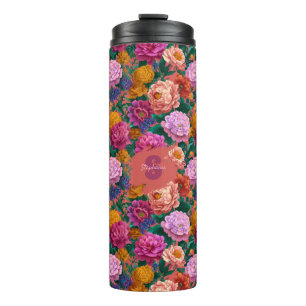 Vintage Colourful Peony Pattern Thermal Tumbler