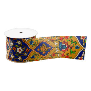 Vintage Colourful Persian Floral Art Satin Ribbon