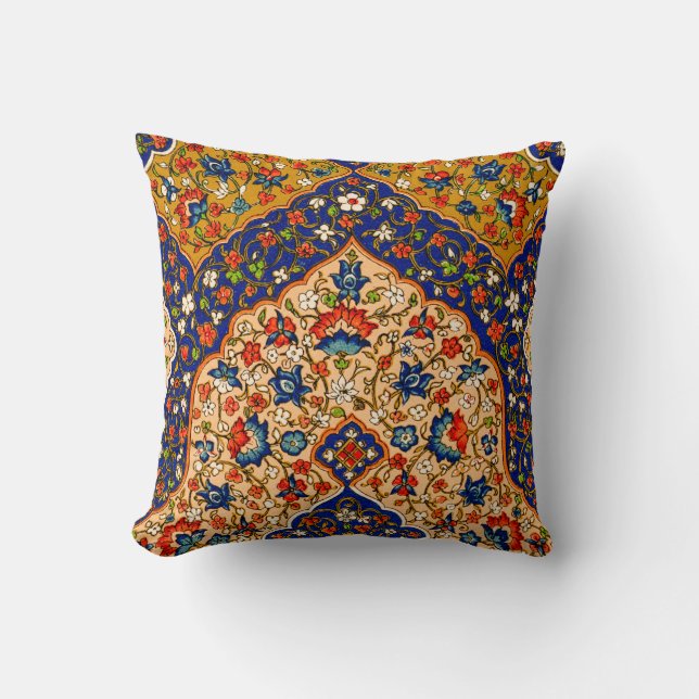 Vintage Colourful Persian Floral Art Throw Pillow (Front)