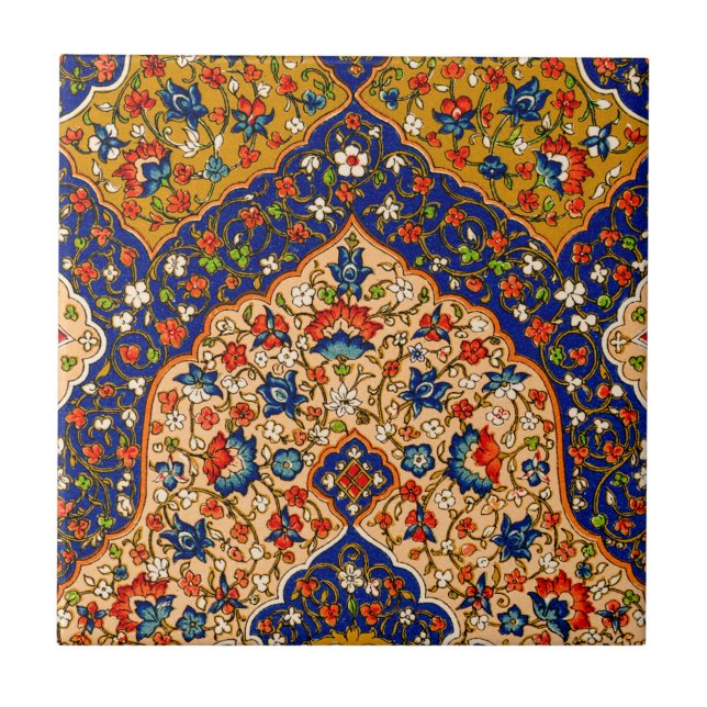 Vintage Colourful Persian Floral Art Tile (Front)