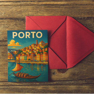 Vintage Colourful Porto Portugal Travel  Postcard