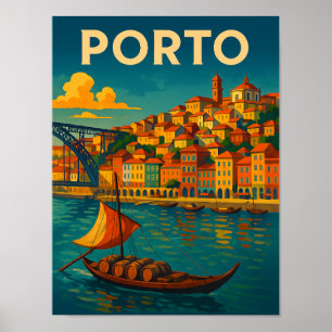 Vintage Colourful Porto Portugal Travel Poster