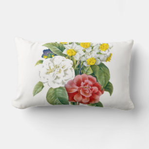 vintage colourful red, white, blue flowers Redoute Lumbar Pillow