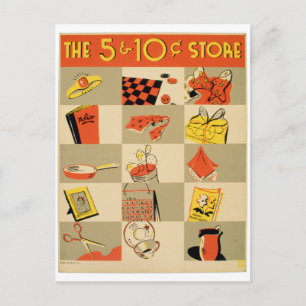 Vintage Colourful Retail Five and Dime Store WPA Postcard