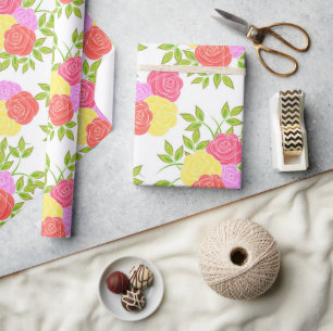 Vintage Colourful Rose Floral Pattern Wrapping Paper
