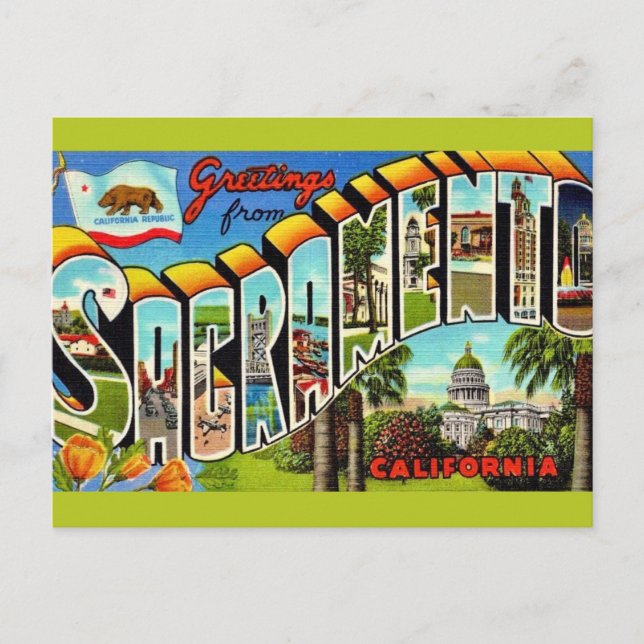 Vintage Colourful Sacramento CA Postcard (Front)