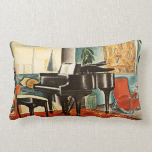 Vintage Colourful Steinway Piano Instrument Ad Art Lumbar Pillow
